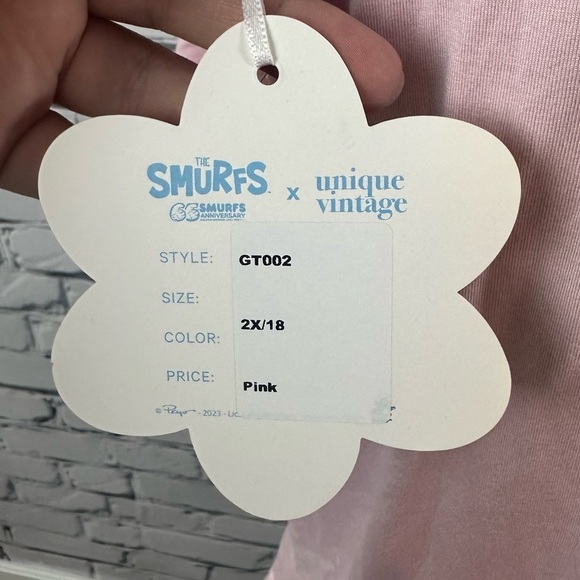 The Smurfs x Unique Vintage NEW NWT Floral Pink Graphic TShirt Top Size 2x/18 - Picture 8 of 11